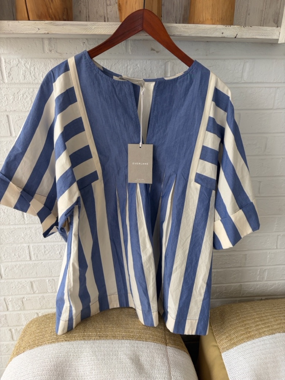 Everlane Blue and White Striped Short-Sleeve Tunic